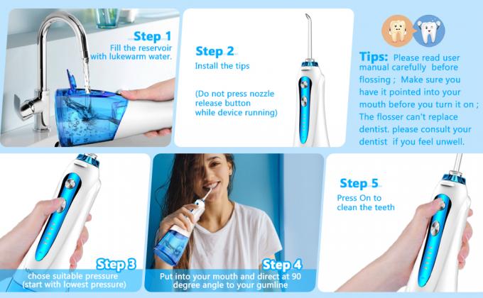 Água sem corda Flosser dental de Electric, IPX7Waterproof recarregável Irrigator oral portátil para o curso da casa, os 5 modos e 6 o jato T