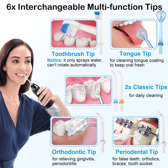 Líquido de limpeza sem corda dos dentes de Flosser da água, Irriga oral dental portátil 5 modos, IPX7 impermeável